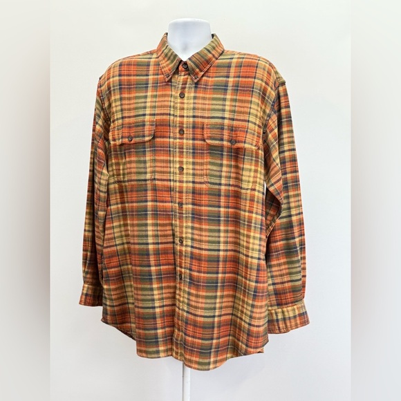 LEWIS CREEK Orange and tan plaid flannel Casual Button Down Shirt size XL - Picture 5 of 12